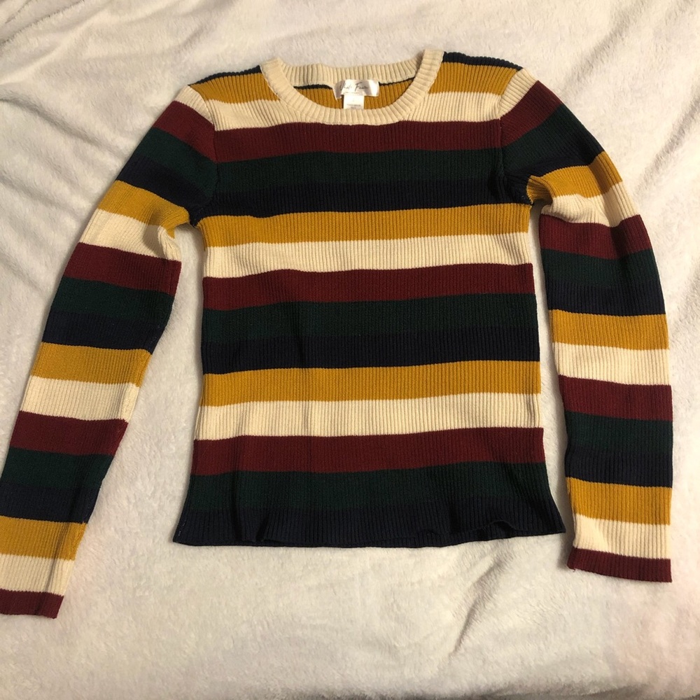Cute striped sweater white fawn